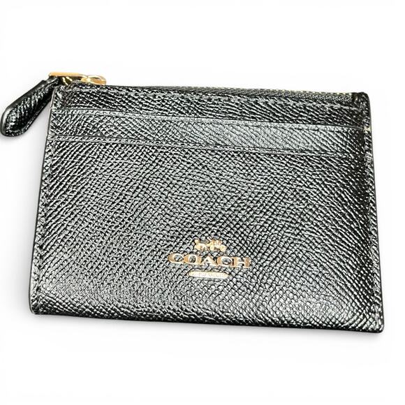 EUC Coach Mini Skinny ID Case Black Leather Keyring Wallet - Picture 3 of 9